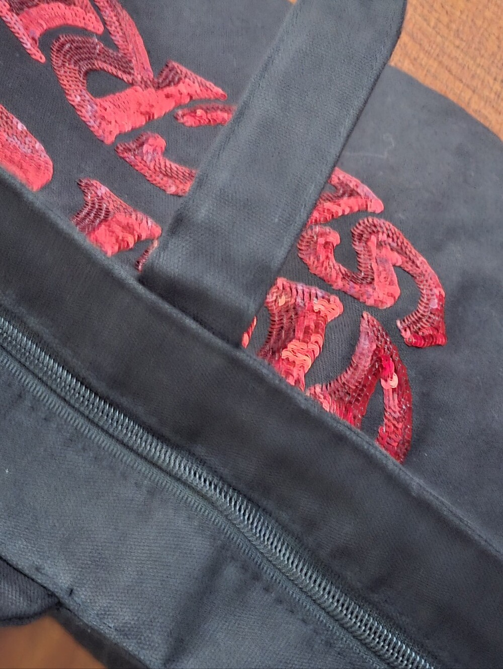 Victoria's Secret Black Tote with Red Sequin Logo and Striped Accents - Picture 4 of 9